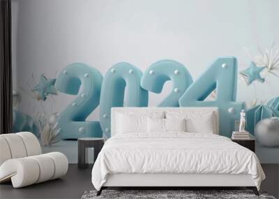 3d render 2024 happy new year concept card creative background. Wall mural