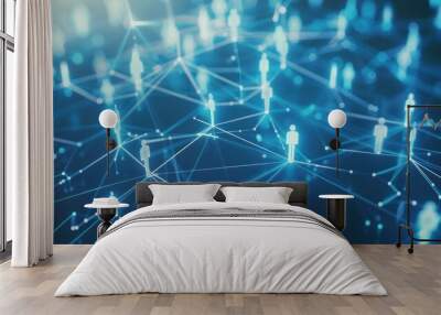 Abstract connection dots and lines on dark blue background. 3d rendering Wall mural