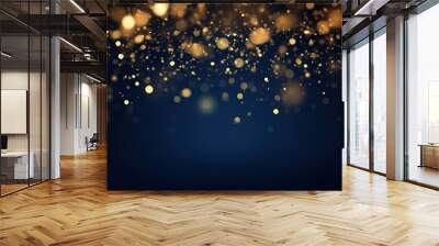 Abstract gold bokeh and shimmer on dark blue background. Wall mural