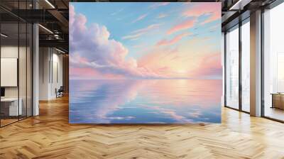 Beautiful pastel tone color sky reflection on water with sunlight. Wall mural