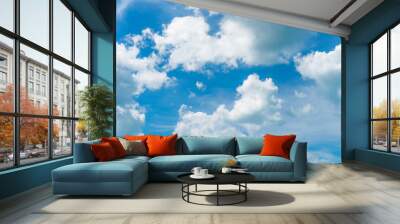 Copy space summer blue sky and white cloud background. Wall mural