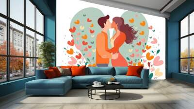 Couple on a date in love day flat illustration design. Generative ai. Wall mural