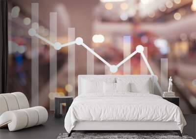 Down trend graph on blur mall department store background. Wall mural