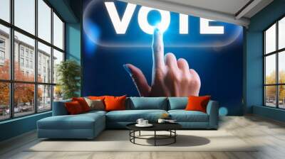 Fingers pressing a “Vote” button on a touchscreen, digital voting, modern elections determination Wall mural