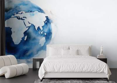 Watercolor style of earth on white empty copy space background. Generative ai. Wall mural