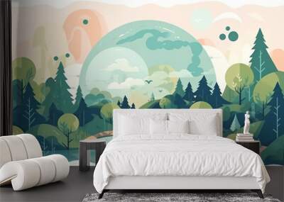 World environment and earth day concept flat illustration background. Generative ai. Wall mural