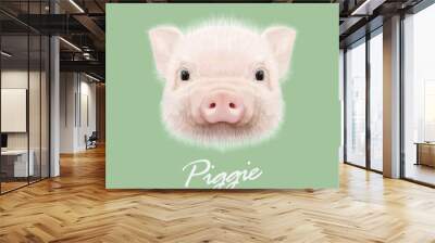 Vector illustrated portrait of farm pig.  Wall mural