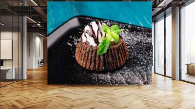 Chocolate brownie with vanilla ice cream Wall mural