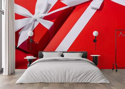 Christmas gifts presents on red background Wall mural