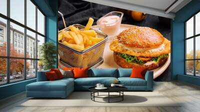 Fried chicken burger - unhealthy food style Wall mural