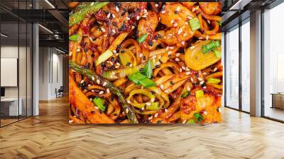 Spicy stir-fried noodles and shrimp in a bowl Wall mural