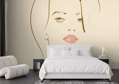 beautiful woman hand drawn face. Fashion female face line art vector illustration Wall mural