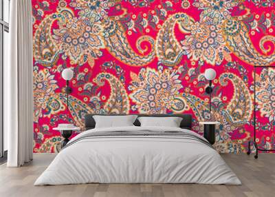 Paisley Floral oriental ethnic Pattern. Seamless Vector Ornament. Ornamental motifs of the Indian fabric patterns Wall mural