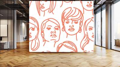 Portrait of fashion female faces with different hairstyle seamless vector pattern Wall mural