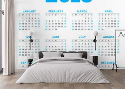 Calendar for 2018 Year on White Background. Week Starts on Sunday. 4 columns, 3 rows. Simple Vector Template. Stationery Design Wall mural