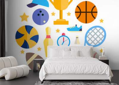 Sport Equipment and Objects in the Shape of Circle. Vector Illustration in Flat Design Style Wall mural