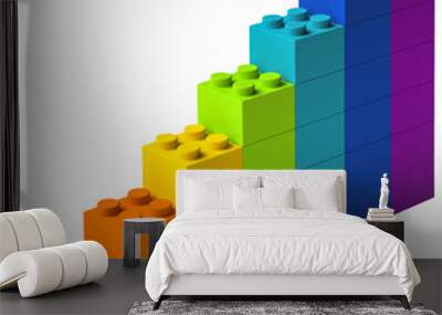 Building blocks in rainbow colors steady growth diagram 3D isolated Wall mural