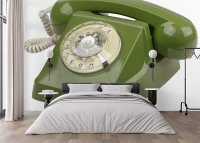 Dark green vintage table telephone isolated Wall mural