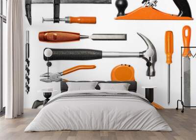 Mechanic DIY hand tools kit black and orange, isolated Wall mural