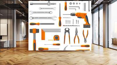 Modern mechanic DIY tools set collection kit isolated Wall mural