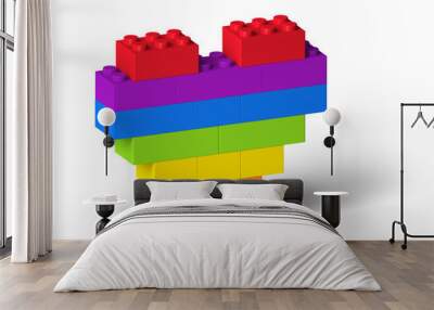 Rainbow color heart 3d made of toy building blocks Wall mural