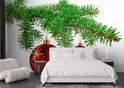 red decoration balls on christmas tree branch Wall mural