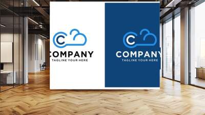 letter C shaped cloud logo, Blue Cloud Tech Logo Vector template. on a black and white background. Wall mural