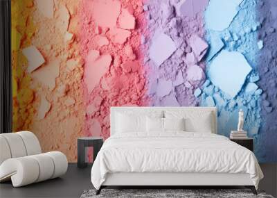 Colorful background with close up of a makeup swatch of crushed multicolored eyeshadow. Beauty and makeup concept. Wall mural