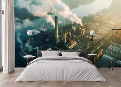 Global warming, a boiling world and hotter climate change. Industrial factories are the cause of global warming by releasing greenhouse gases	 Wall mural