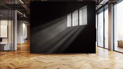 Beams of light through a barred prison cell window Wall mural