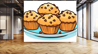 chocolate chip muffins on white background Wall mural