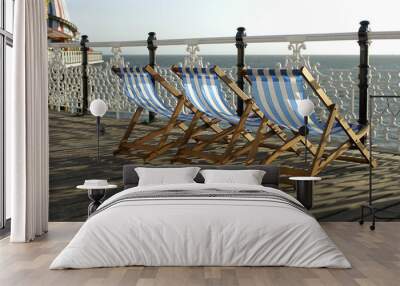 deckchairs on pier Wall mural