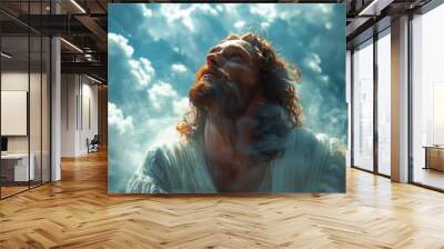 Jesus looking at the world. Generative AI Wall mural