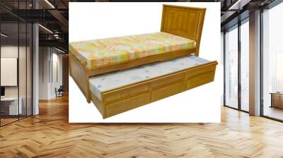 wooden double bed isolated on white Wall mural