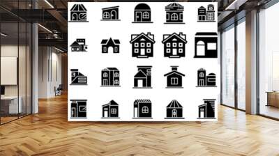 Set Of Residence Icons Isolated Silhouette Solid Icon With Home, Real, Property, Building, Residence, Architecture, House Infographic Simple Vector Illustration Logo Wall mural