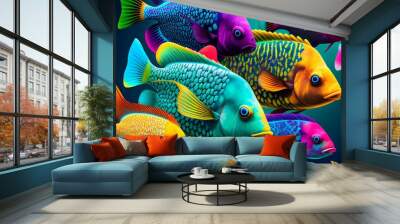 Marine fish patterns, generative ai Wall mural