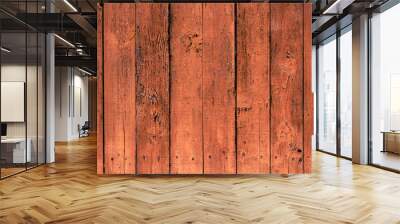 Background of old brown grunge fence. Vertical boards. Texture of dark wooden rustic panels. Wall mural