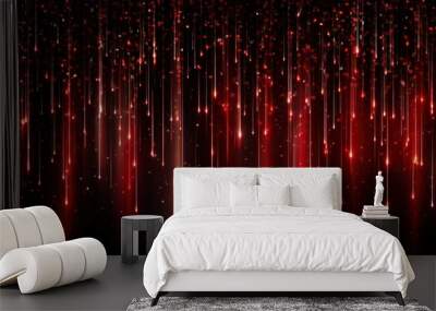 Red tech background with fiber optics cable Wall mural