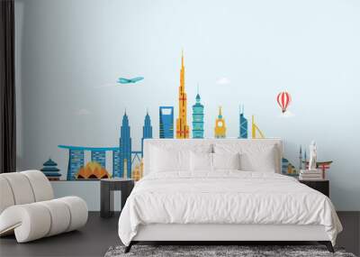 Asia skyline. Travel and tourism background.  Wall mural