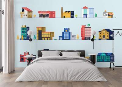 Set of city buildings. Wall mural