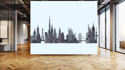 World landmarks silhouette. Travel and tourism background. Wall mural