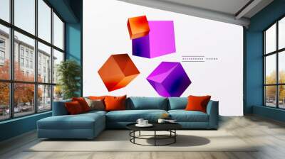 3d cubes vector abstract background. Composition of 3d square shaped basic geometric elements. Trendy techno business template for wallpaper, banner, background or landing Wall mural