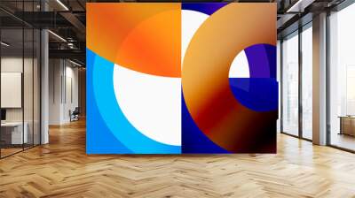 A vibrant artwork featuring a blue circle with an electric blue inner ring and an orange outer ring on a white background, creating a striking pattern of colorfulness and contrast Wall mural