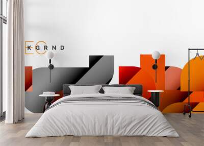 Abstract background. Colorful geometric curve shapes with black shadow lines effects Wall mural