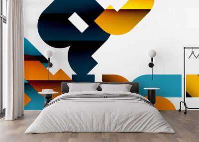 Abstract background. Colorful geometric curve shapes with black shadow lines effects Wall mural