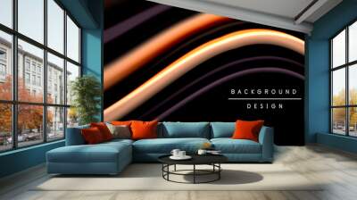 Abstract silk smooth lines on black, multicolored liquid fluid rainbow style waves on black Wall mural