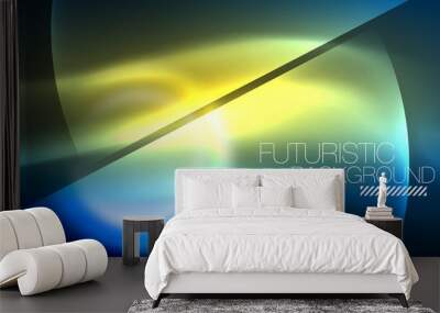 Blue neon bubbles and circles futuristic abstract background Wall mural