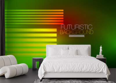 Bright neon color techno abstract background, shiny glowing neon lines in the dark background Wall mural