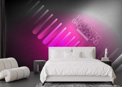 Bright neon color techno abstract background, shiny glowing neon lines in the dark background Wall mural