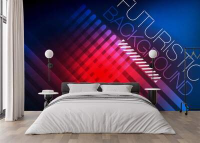 Bright neon color techno abstract background, shiny glowing neon lines in the dark background Wall mural